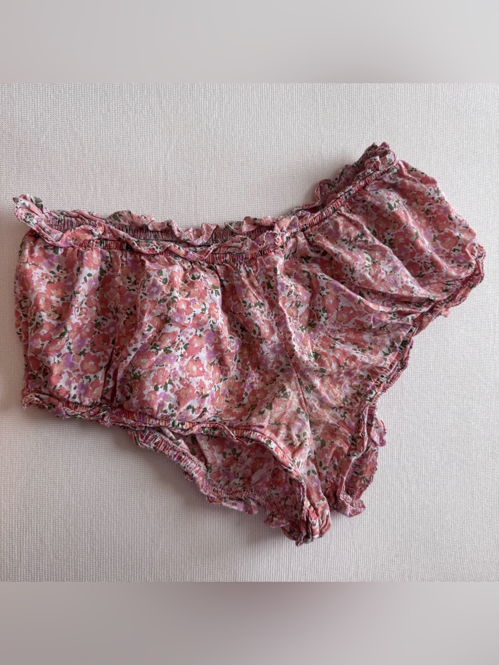 Anthropologie Floral Pajama Shorts Women’s Pink Medium Cotton Ruffle Sleep
